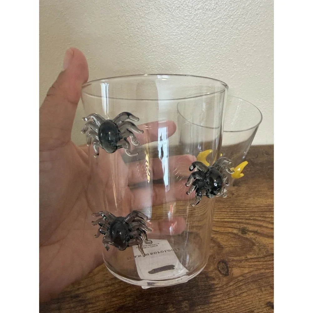 Anthropologie Halloween Icon Juice Glasses Set 4 Ghost Pumpkin Spider Moon